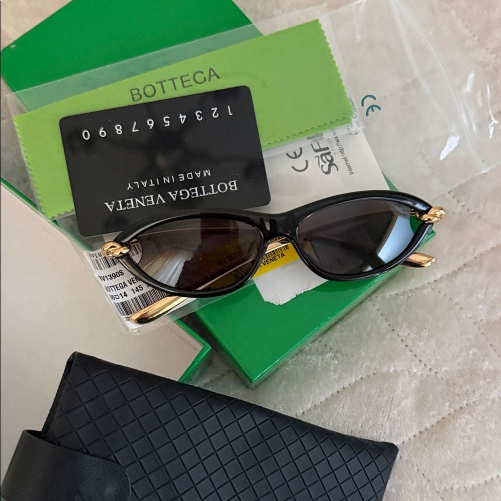 Black Frame Sunglasses with Gold Temples - Picture 3 of 4